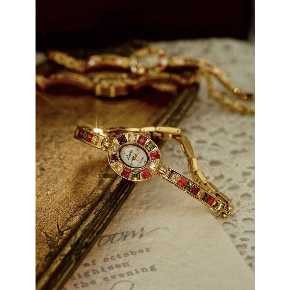 Women’s Gold And Rainbow Crystal Vintage Oval Watch